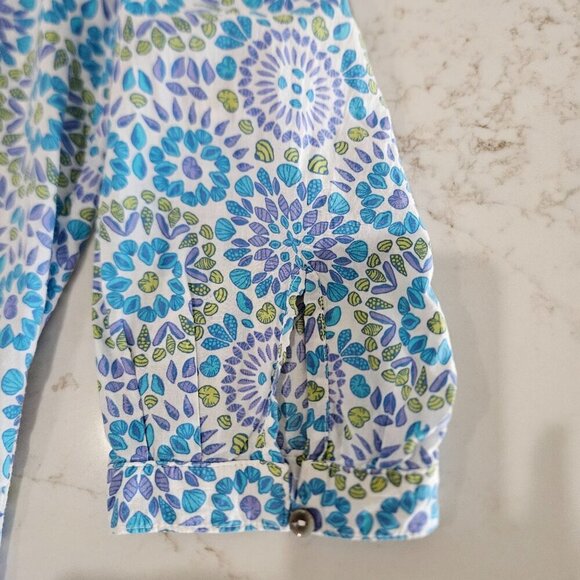Fresh Produce XL Tunic Top Mosaic Shells Corine Blue Green Cotton Tie Neck - Picture 7 of 12